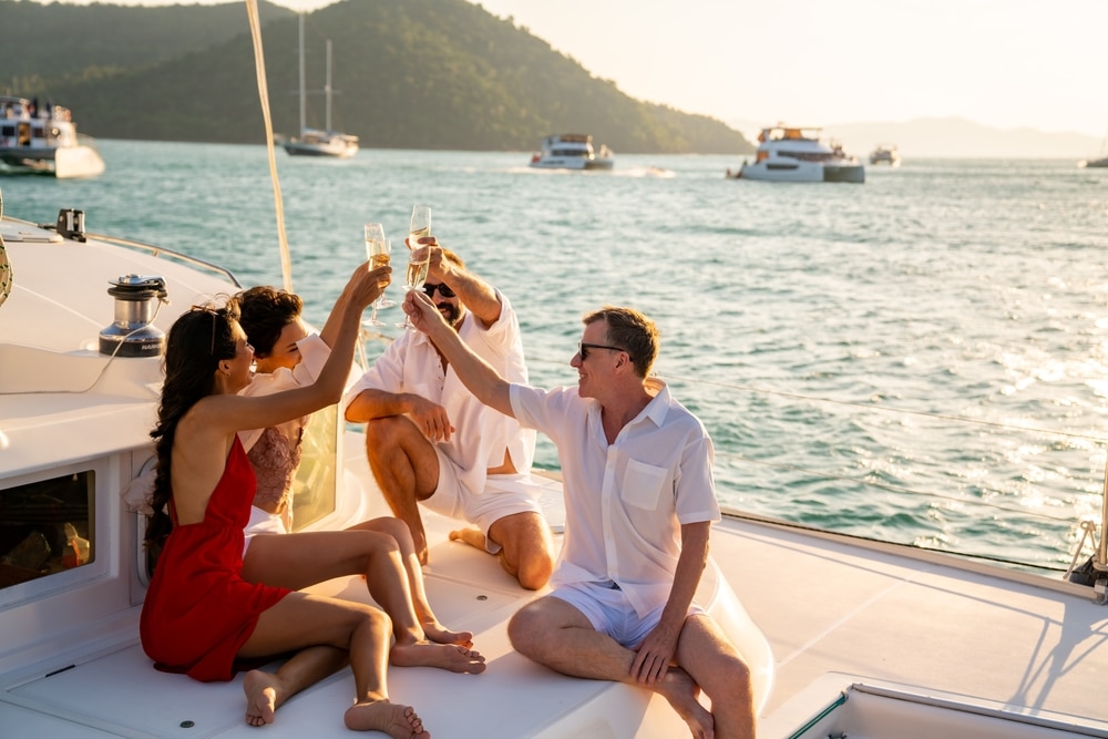 Capricorn Friends Making A Toast On A Boat For The 2024 New Year 