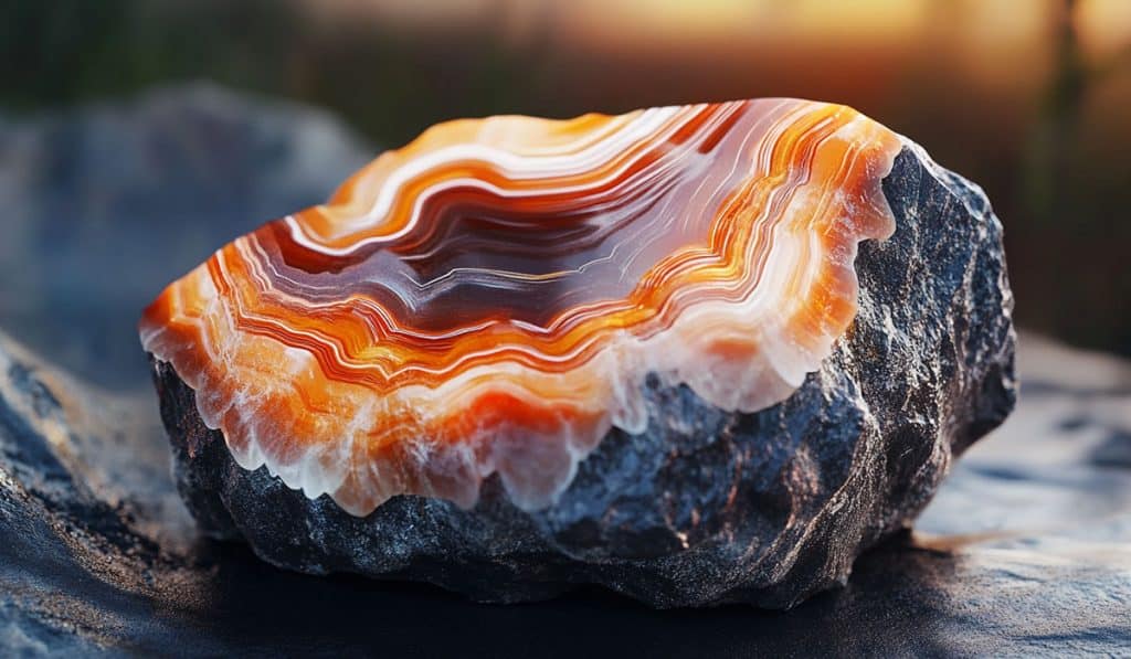 sardonyx birthstone laying on rocks in nature