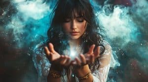 clairvoyant healer with light in hands