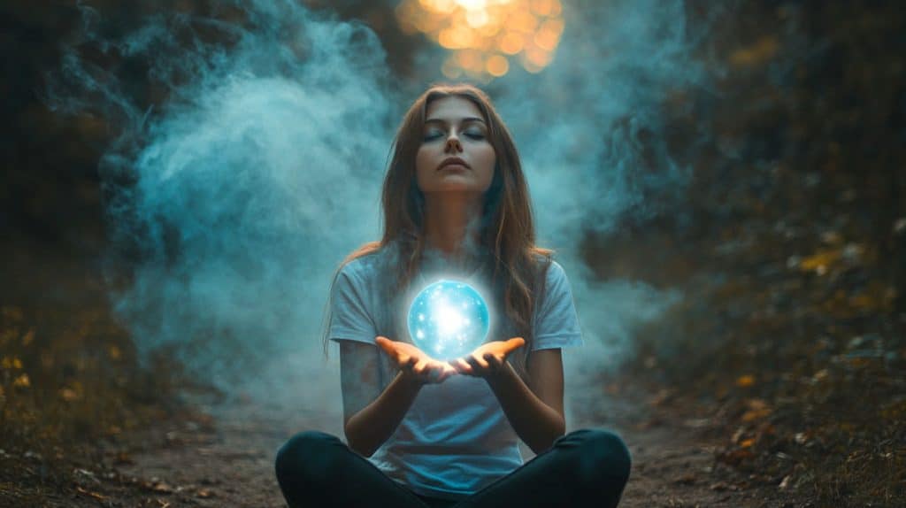 women discovering how to have psychic ability with blue light in hand